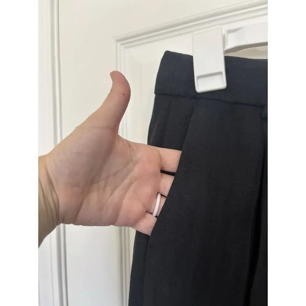J Crew Linen Blend Black Wide-Leg Cropped Pants Size 6P Classic Comfy Beach